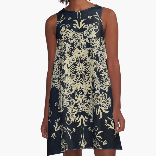 Mandala Golden Flourish / Zen Yoga Bohemian Mandala A-Line Dress