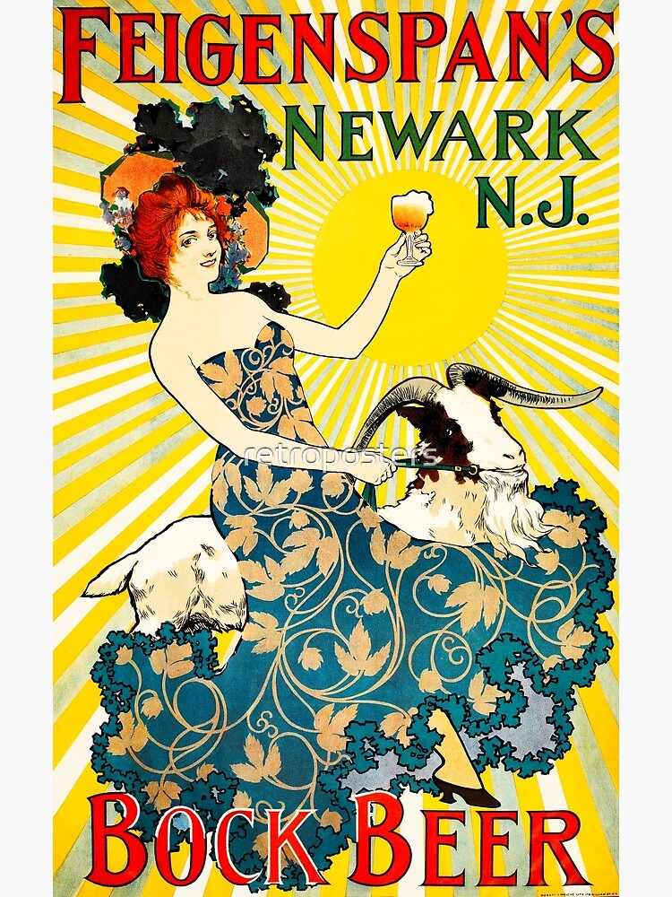 "FEIGENSPAN'S Newark NJ BOCK BEER 1939 Vintage Alcohol Beverage Poster