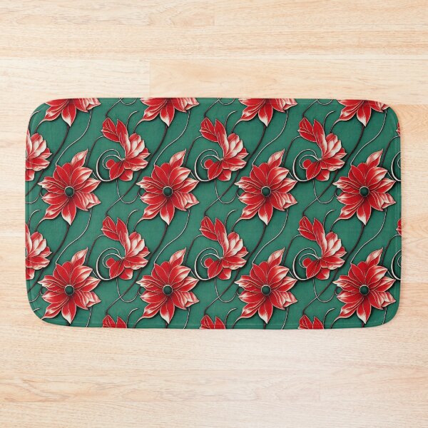 Item preview, Vintage Christmas Enamel Poinsettia Floral Pattern on a Green Background  designed and sold by DesArtStudio.