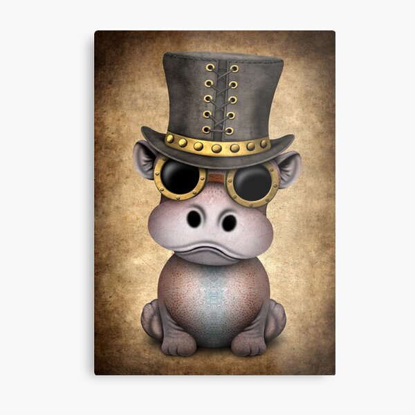 Steampunk Baby Hippo Metal Print