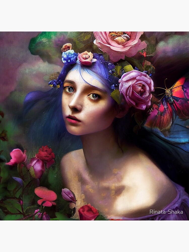 "The pink and blue garden with butterfly" Poster for Sale by Rinata