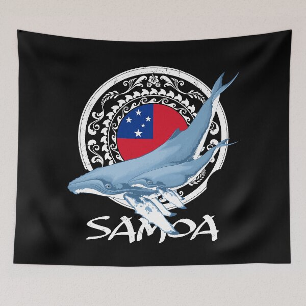 Item preview, Flag of Samoa with humpback whales designed and sold by NicGrayGraphic.