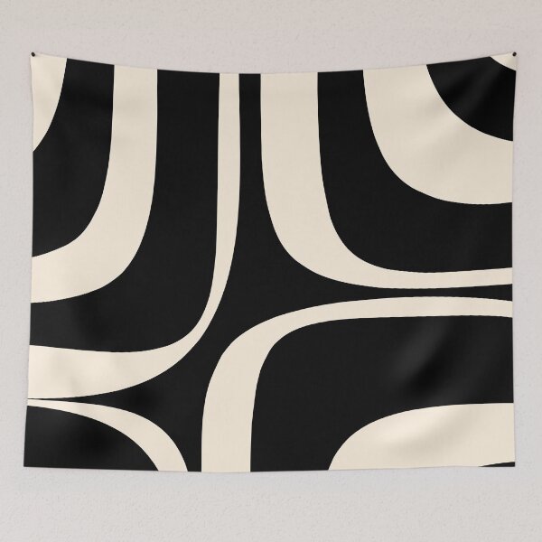 Item preview, Retro Groove Abstract Minimal Pattern Black and Almond Cream designed and sold by kierkegaard.