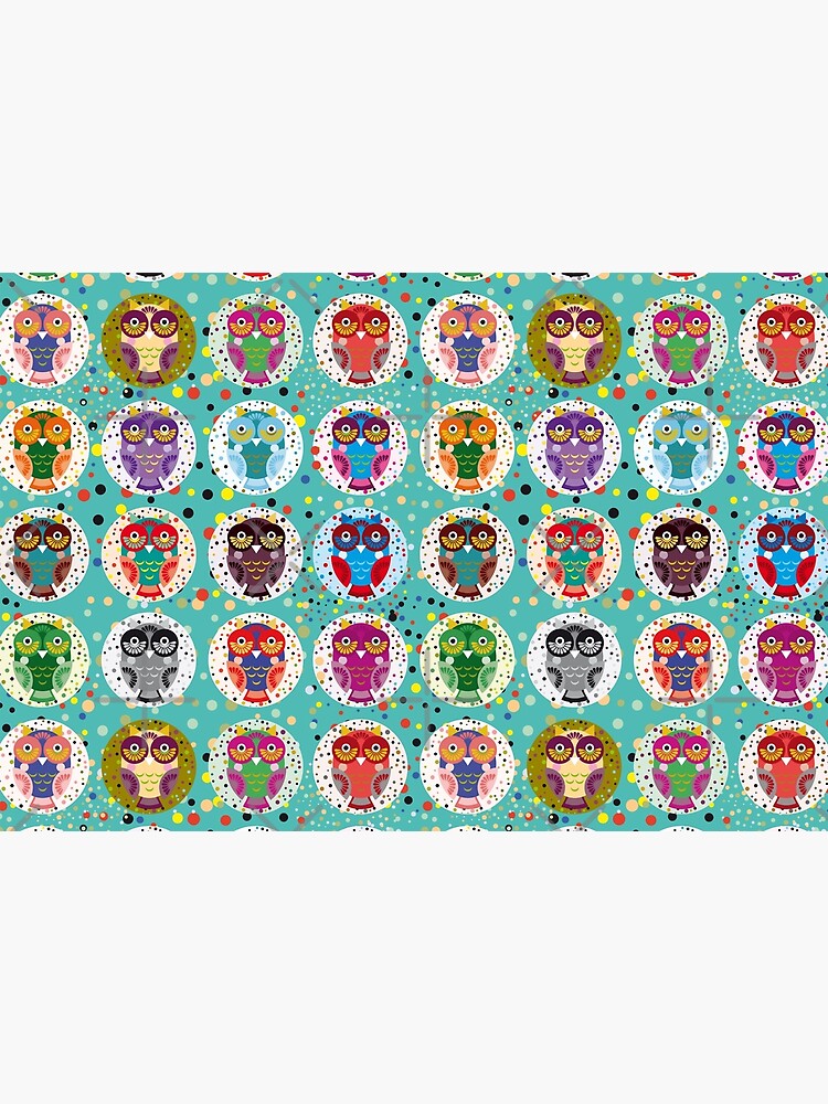 funny colorful owls on a turquoise background by EkaterinaP