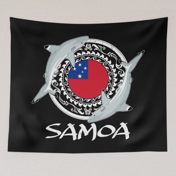 Item preview, Flag of Samoa with Blacktip Reef Sharks designed and sold by NicGrayGraphic.