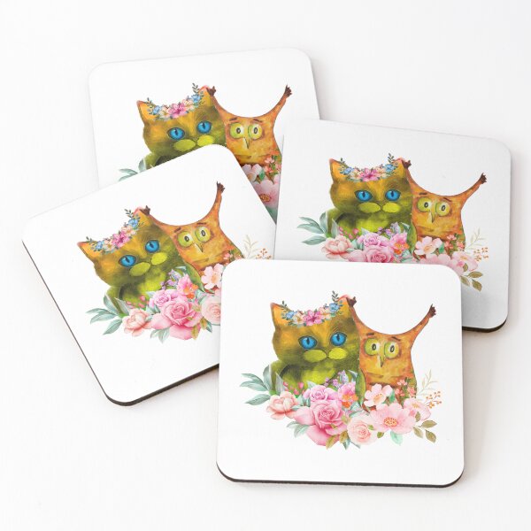 Item preview, a cute cat and a cute owl designed and sold by meh4u2.