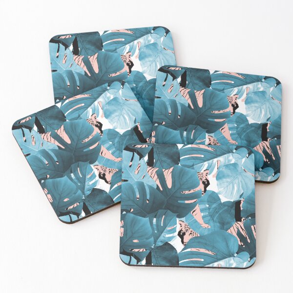 Item preview, Blue Monstera Leaves and Pink Tigers in the Jungle by Minikuosi designed and sold by Minikuosi.