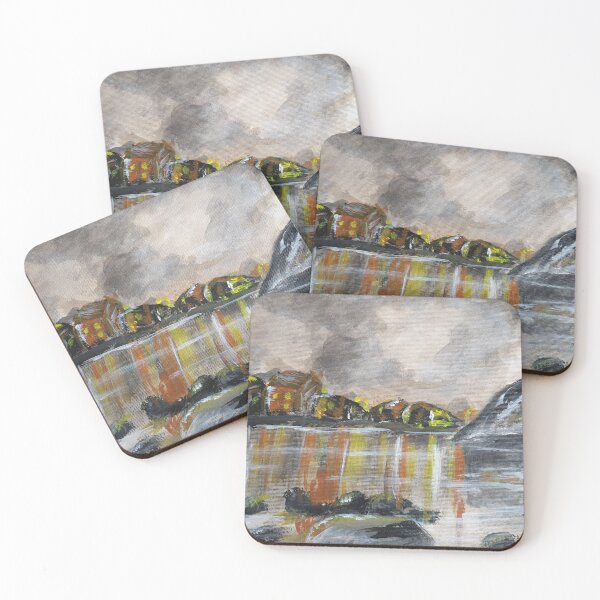 Item preview, Mountain Village on Lake reflecting lights designed and sold by WorldOfWendyArt.