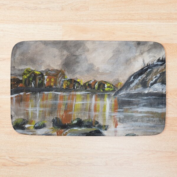 Item preview, Mountain Village on Lake reflecting lights designed and sold by WorldOfWendyArt.