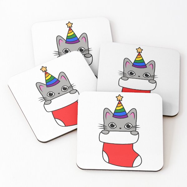 Item preview, PRIDE KITTEN IN CHRISTMAS STOCKING | CUTE PRIDE KITTY designed and sold by Festive Feminist.