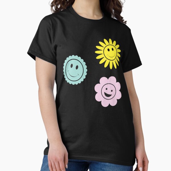 Smiley Face Flowers - 3 Smiley Face Flowers in Pastel Colors Classic T-Shirt