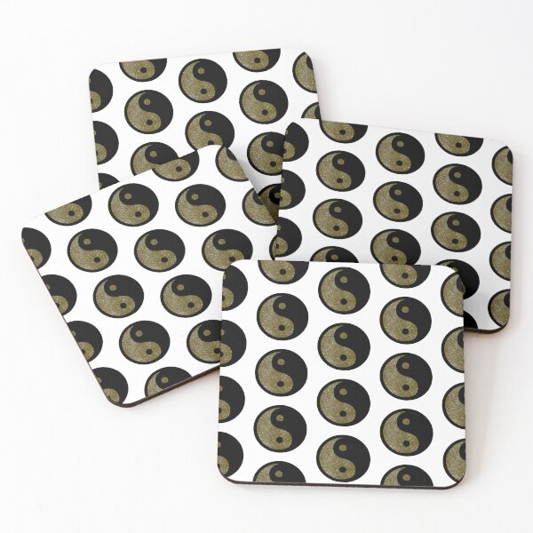 Item preview, Black Yin Yang Taijitu Symbol on Gold Glitter, Choose Your Own Background, Large Sized Repeating Pattern designed and sold by Nicolette Olivier.