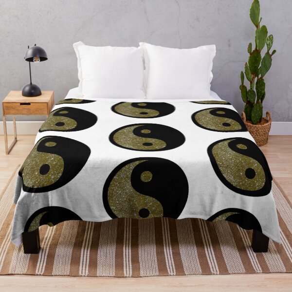 Item preview, Black Yin Yang Taijitu Symbol on Gold Glitter, Choose Your Own Background, Large Sized Repeating Pattern designed and sold by Nicolette Olivier.