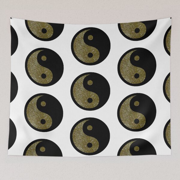 Item preview, Black Yin Yang Taijitu Symbol on Gold Glitter, Choose Your Own Background, Large Sized Repeating Pattern designed and sold by Nicolette Olivier.