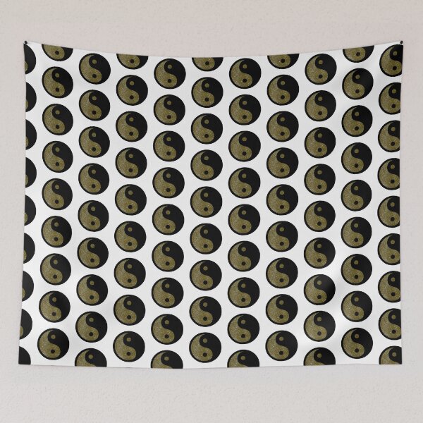 Item preview, Black Yin Yang Taijitu Symbol on Gold Glitter, Choose Your Own Background, Small Sized Repeating Pattern designed and sold by Nicolette Olivier.