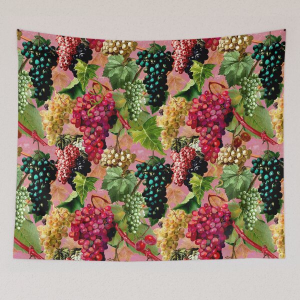 Item preview, Exotic Vintage grapes pattern, vines, vintage florals, botanical pattern, blush pink floral illustration  designed and sold by ZeinabTaha.
