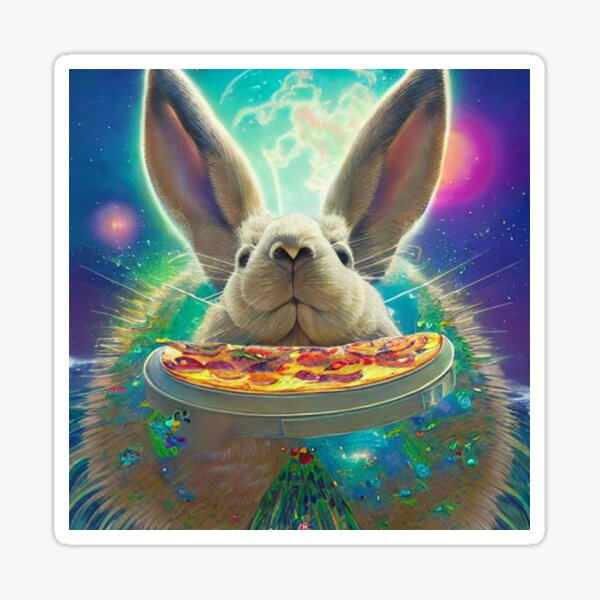 Bunny shop eating pizza