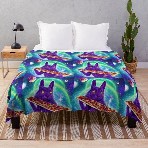 Item preview, Purple Cat Bunny with Green Eyes eating pizza  in Space  designed and sold by MagicStrawberry.