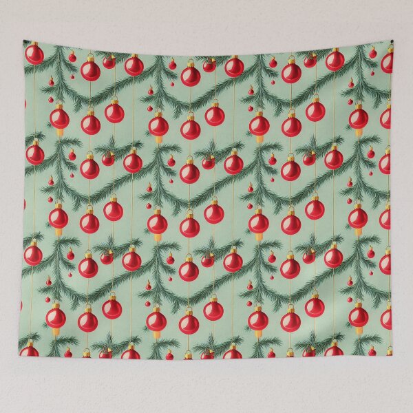 Item preview, Christmas Baubles Pattern On a Green Background designed and sold by DesArtStudio.