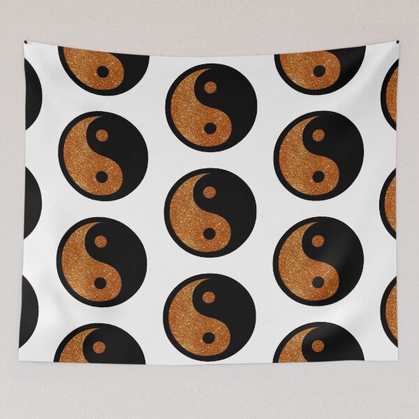 Item preview, Black Yin Yang Taijitu Symbol on Bright Gold Glitter, Choose Your Own Background, Large Sized Repeating Pattern designed and sold by Nicolette Olivier.