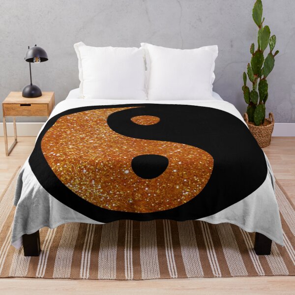 Item preview, Black Yin Yang Taijitu Symbol on Bright Gold Glitter, Choose Your Own Background, Large Sized Non-Repeating Image designed and sold by Nicolette Olivier.