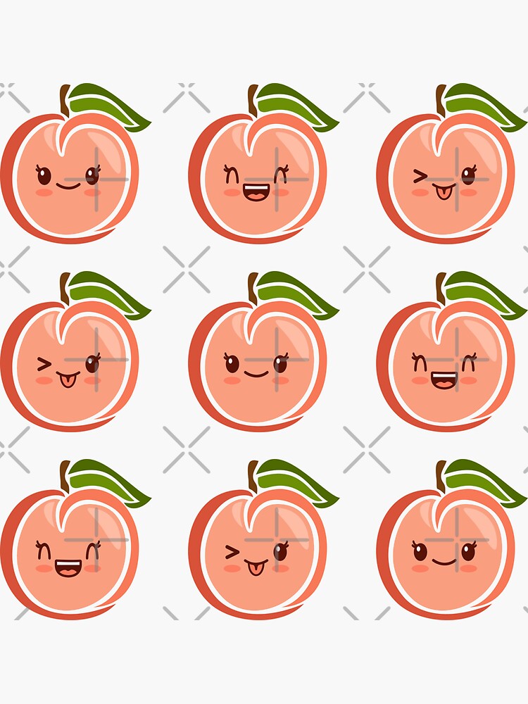 Kawaii Peaches Cute Adorable Peach Fruit Food Fun Icon Sticker Pack Sticker For Sale By 9666