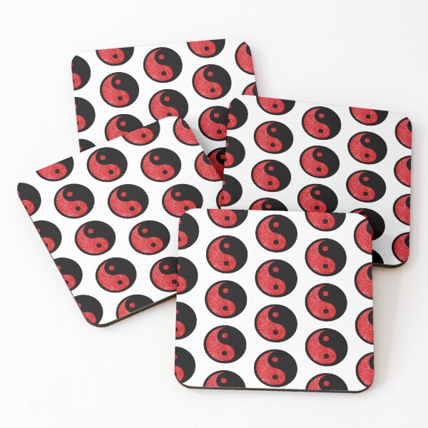 Item preview, Black Yin Yang Taijitu Symbol on Bright Red Glitter, Choose Your Own Background, Large Sized Repeating Pattern designed and sold by Nicolette Olivier.