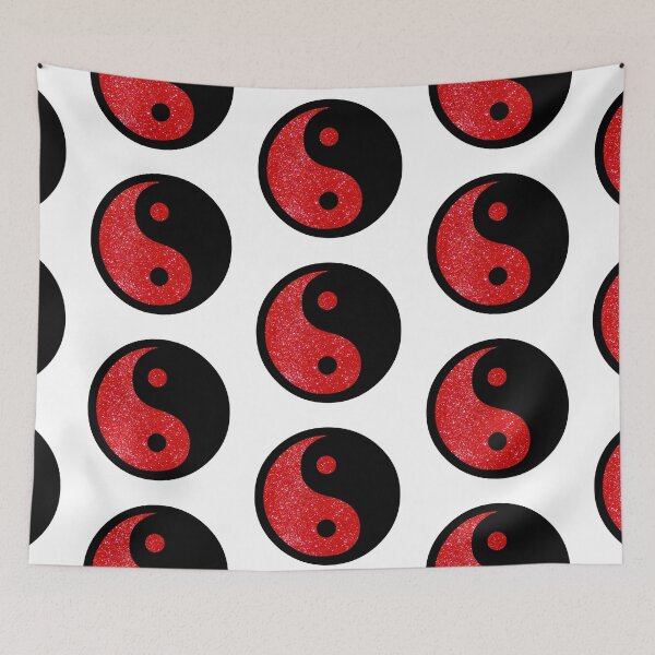 Item preview, Black Yin Yang Taijitu Symbol on Bright Red Glitter, Choose Your Own Background, Large Sized Repeating Pattern designed and sold by Nicolette Olivier.