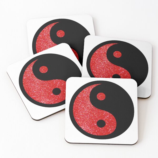 Item preview, Black Yin Yang Taijitu Symbol on Bright Red Glitter, Choose Your Own Background, Large Sized Non-Repeating Image designed and sold by Nicolette Olivier.