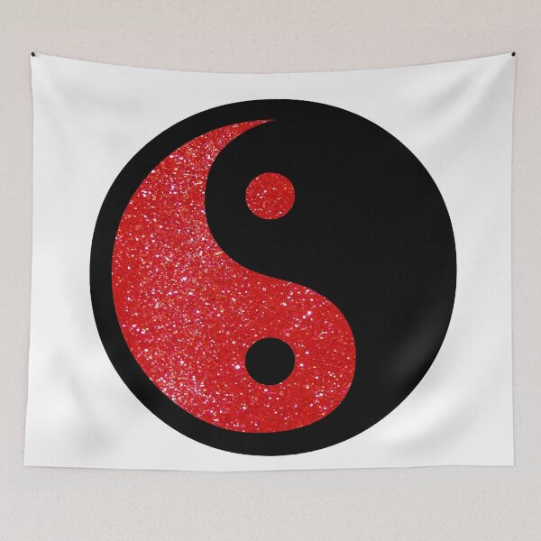 Item preview, Black Yin Yang Taijitu Symbol on Bright Red Glitter, Choose Your Own Background, Large Sized Non-Repeating Image designed and sold by Nicolette Olivier.