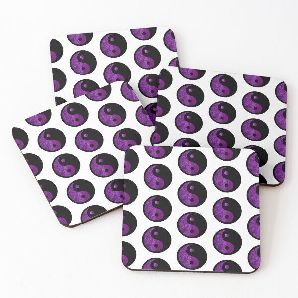Item preview, Black Yin Yang Taijitu Symbol on Bright Purple Glitter, Choose Your Own Background, Large Sized Repeating Pattern designed and sold by Nicolette Olivier.