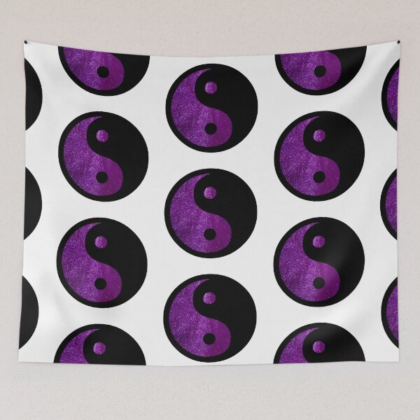 Item preview, Black Yin Yang Taijitu Symbol on Bright Purple Glitter, Choose Your Own Background, Large Sized Repeating Pattern designed and sold by Nicolette Olivier.
