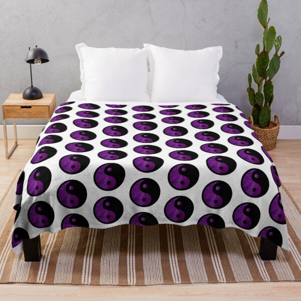 Item preview, Black Yin Yang Taijitu Symbol on Bright Purple Glitter, Choose Your Own Background, Small Sized Repeating Pattern designed and sold by Nicolette Olivier.