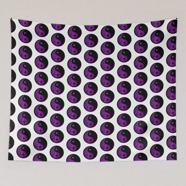 Item preview, Black Yin Yang Taijitu Symbol on Bright Purple Glitter, Choose Your Own Background, Small Sized Repeating Pattern designed and sold by Nicolette Olivier.