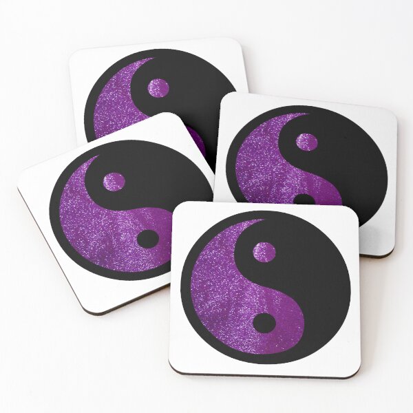 Item preview, Black Yin Yang Taijitu Symbol on Bright Purple Glitter, Choose Your Own Background, Large Sized Non-Repeating Image designed and sold by Nicolette Olivier.