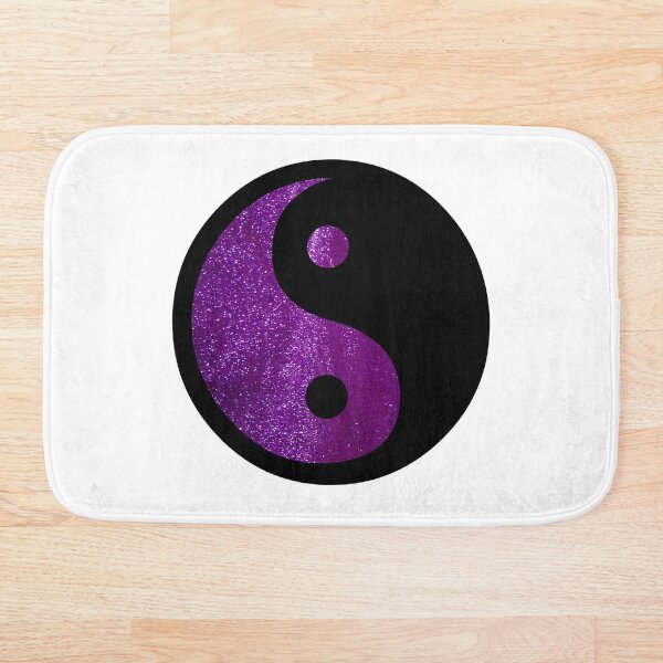 Item preview, Black Yin Yang Taijitu Symbol on Bright Purple Glitter, Choose Your Own Background, Large Sized Non-Repeating Image designed and sold by Nicolette Olivier.