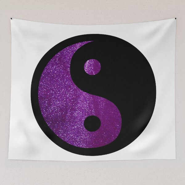 Item preview, Black Yin Yang Taijitu Symbol on Bright Purple Glitter, Choose Your Own Background, Large Sized Non-Repeating Image designed and sold by Nicolette Olivier.