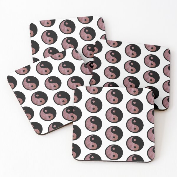Item preview, Black Yin Yang Taijitu Symbol on Rose Gold Glitter, Choose Your Own Background, Large Sized Repeating Pattern designed and sold by Nicolette Olivier.
