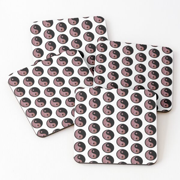 Item preview, Black Yin Yang Taijitu Symbol on Rose Gold Glitter, Choose Your Own Background, Small Sized Repeating Pattern designed and sold by Nicolette Olivier.