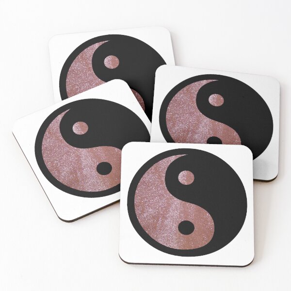 Item preview, Black Yin Yang Taijitu Symbol on Rose Gold Glitter, Choose Your Own Background, Large Sized Non-Repeating Image designed and sold by Nicolette Olivier.