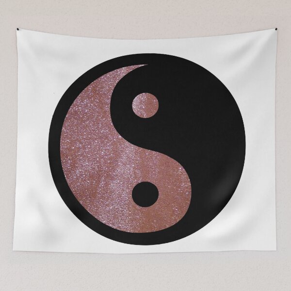 Item preview, Black Yin Yang Taijitu Symbol on Rose Gold Glitter, Choose Your Own Background, Large Sized Non-Repeating Image designed and sold by Nicolette Olivier.