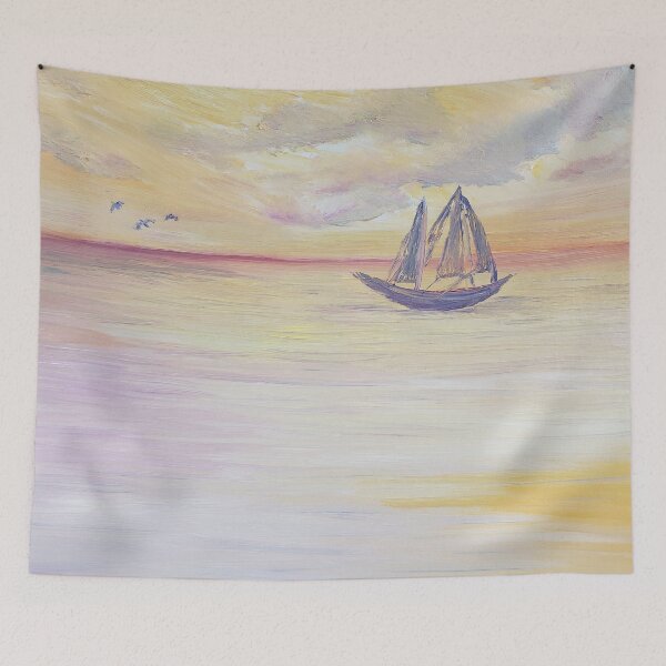 Item preview, Boat sailing on the ocean oil painting designed and sold by Tabitha Kremesec.