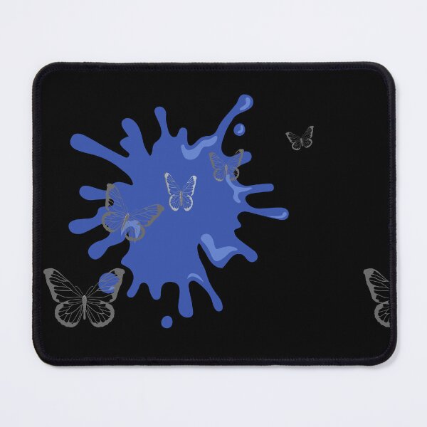 Item preview, Metallic Silver Flying Butterflies Over Blue Paint Splash. Abstract Design, Funky Image, Minimalist Art. designed and sold by Jason123za.