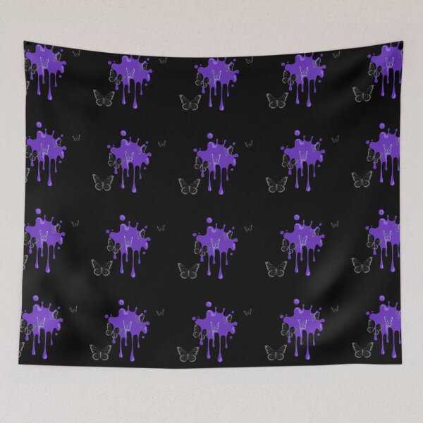 Item preview, Metallic Silver Flying Butterflies Over Purple Paint Splash. Abstract Design, Funky Image, Minimalist Art. designed and sold by Jason123za.