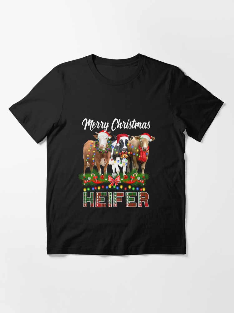 Disover Cow Christmas T-shirt, Merry Christmas Heifer Lighting Cow