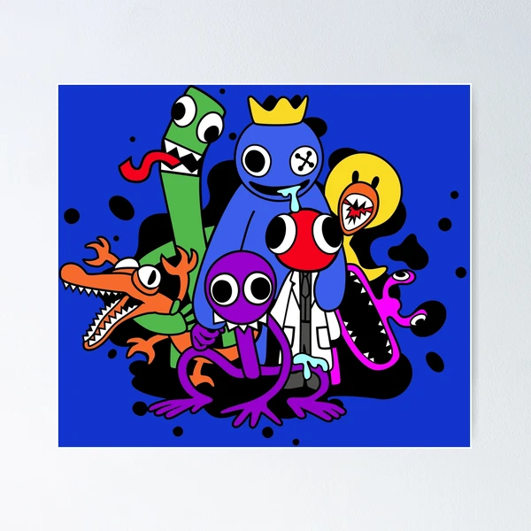 blue rainbow friends hugs retro - Blue Rainbow Friends - Posters and Art  Prints
