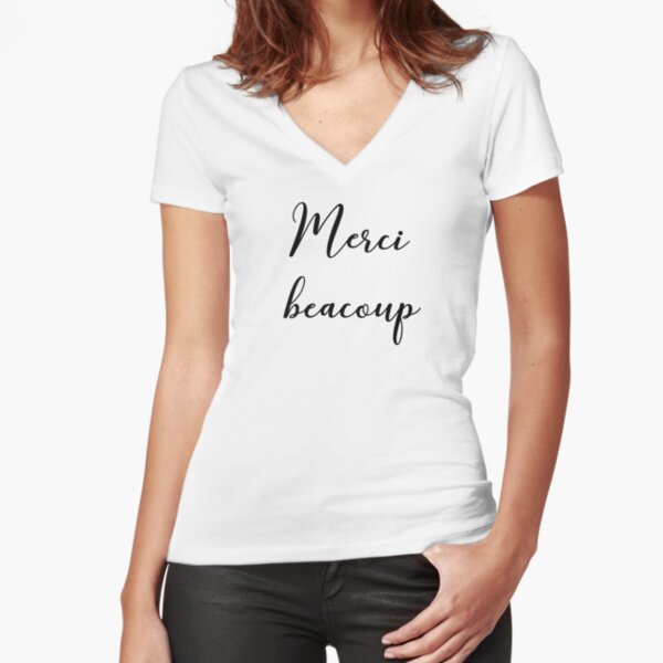 Merci beacoup Fitted V-Neck T-Shirt
