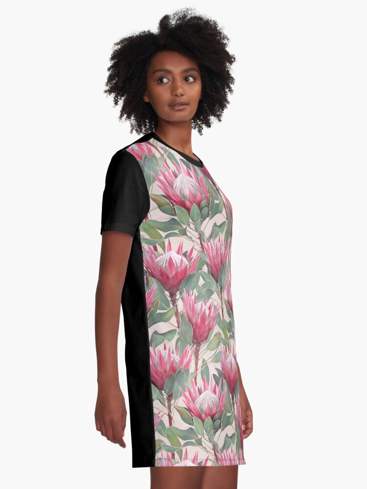 Alternate view of Painted King Proteas on Cream Graphic T-Shirt Dress