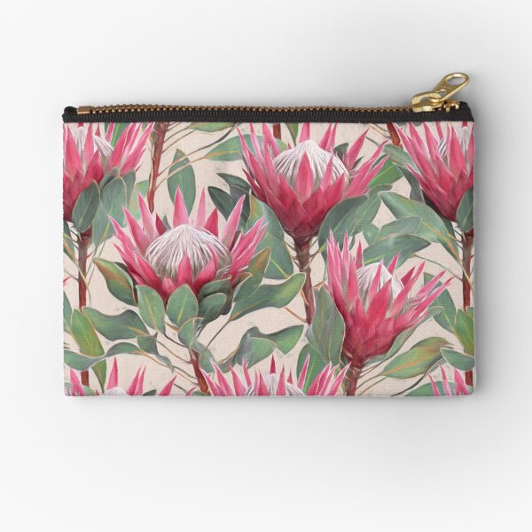 Painted King Proteas on Cream Zipper Pouch
