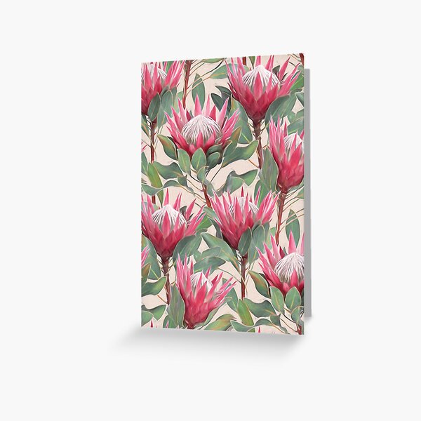 Painted King Proteas on Cream  Greeting Card